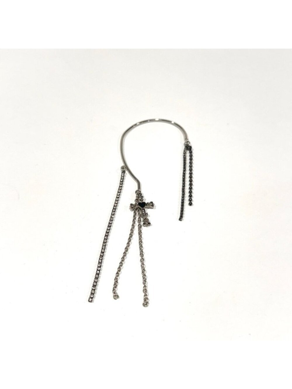 Hot Topic Silver-Toned Black Rhinestones Cross Chained Ear Cuff